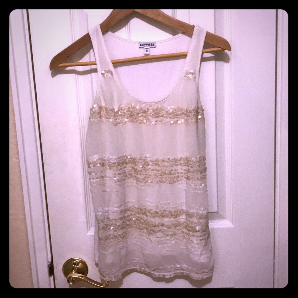 Express cream sequin tank top
